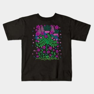 FLOWER BURST Floral Botanical Still Life Flowers in Bright Fuchsia Hot Pink Purple Green Blue - UnBlink Studio by Jackie Tahara Kids T-Shirt